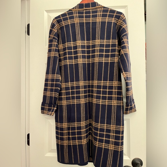 Nine West Navy Plaid Coatigan, Long Sweater, LN, Small - Picture 8 of 12